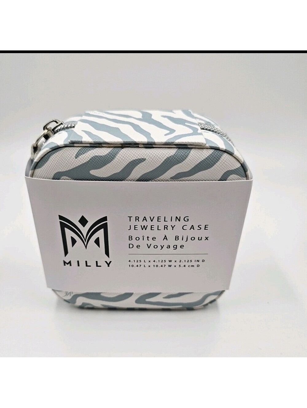 Milly Traveling Jewelry Case Blue Zebra Print Square Mirror Organizer New